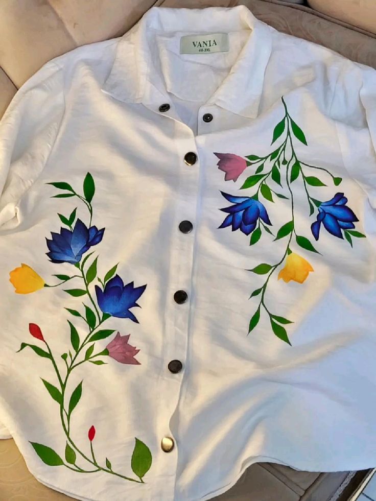 Hand-Painted Multicolor Floral White Shirt β Casual Artwear (VANIA Collection)