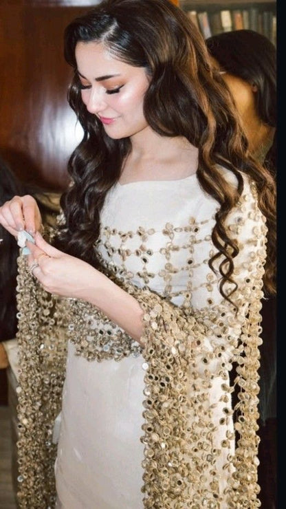 Hania Amir Mirror Dupatta – Luxury Hand-Embellished Dupatta with Sequins & Loops
